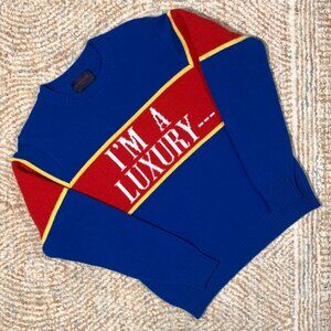 Rowing Blazers Gyles & George I'm A Luxury Blue 100% Wool Sweater Size M